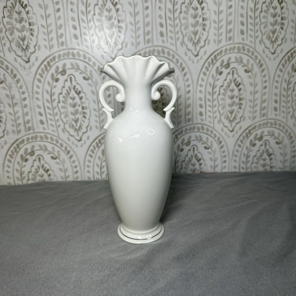 Double Handle Bud Vase Fine‎ China Gold Trim Spring Iris Flower Birds Japan